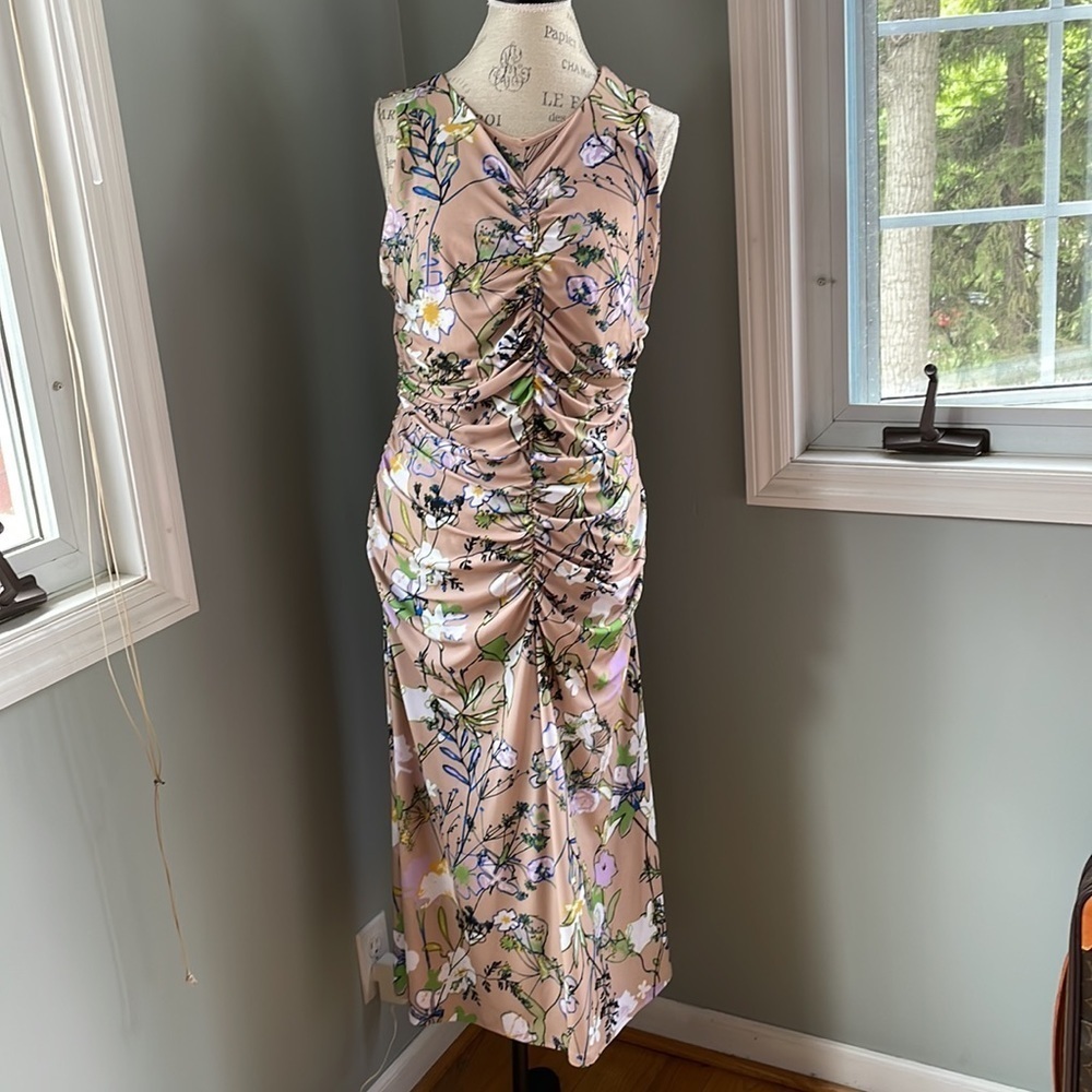Halogen Floral Print Midi Dress - Beige and Green - Picture 6 of 11